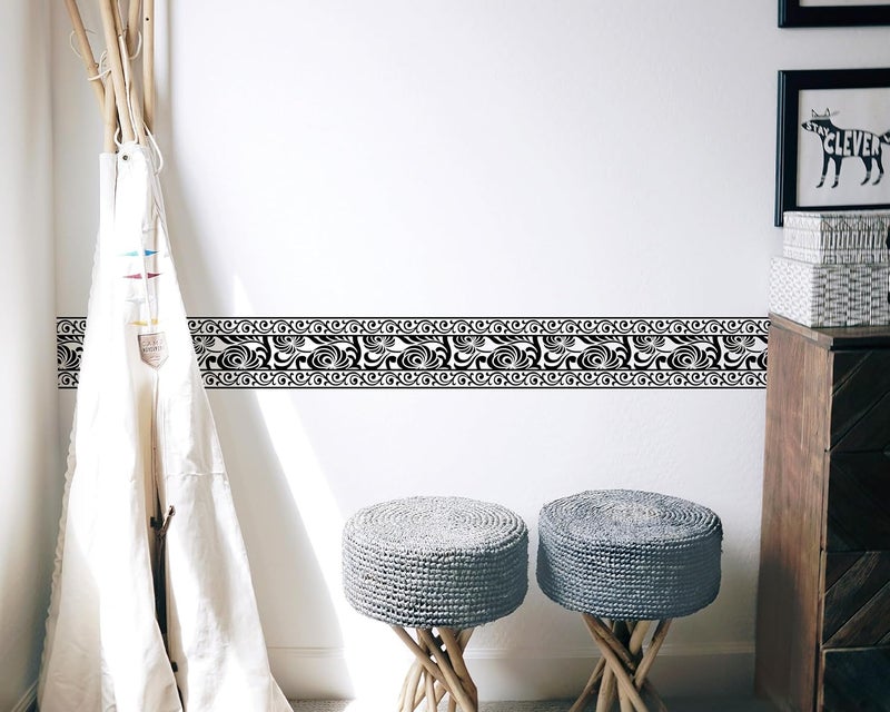 FLFK Wallpaper Border - Black and White Peel and Stick Wall Borders Decal Trim Floral Pattern 7" x 240" - Image 5